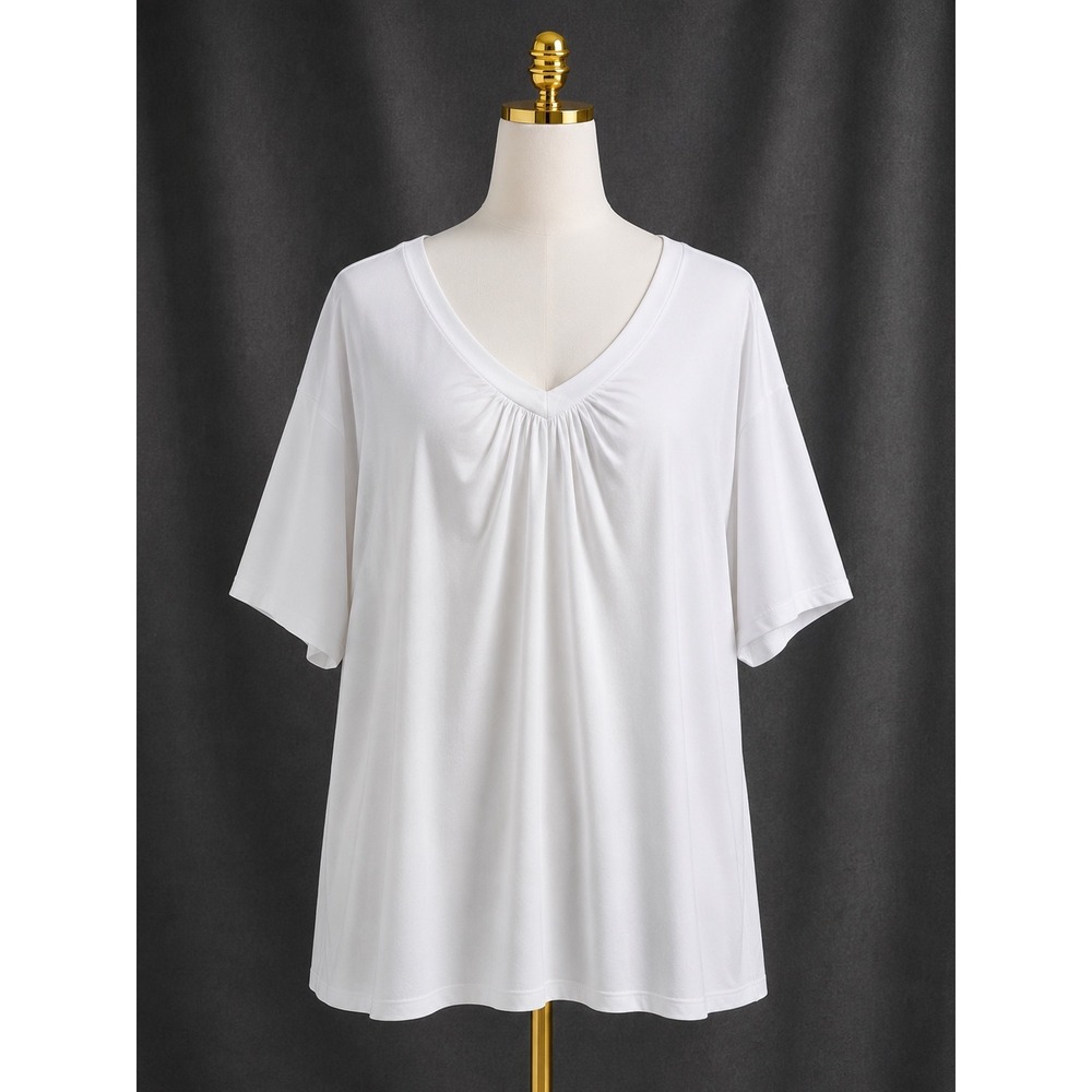 Susan Graver Weekend Essentials Cool Touch V-Neck A-Line Top 3X White Stretch